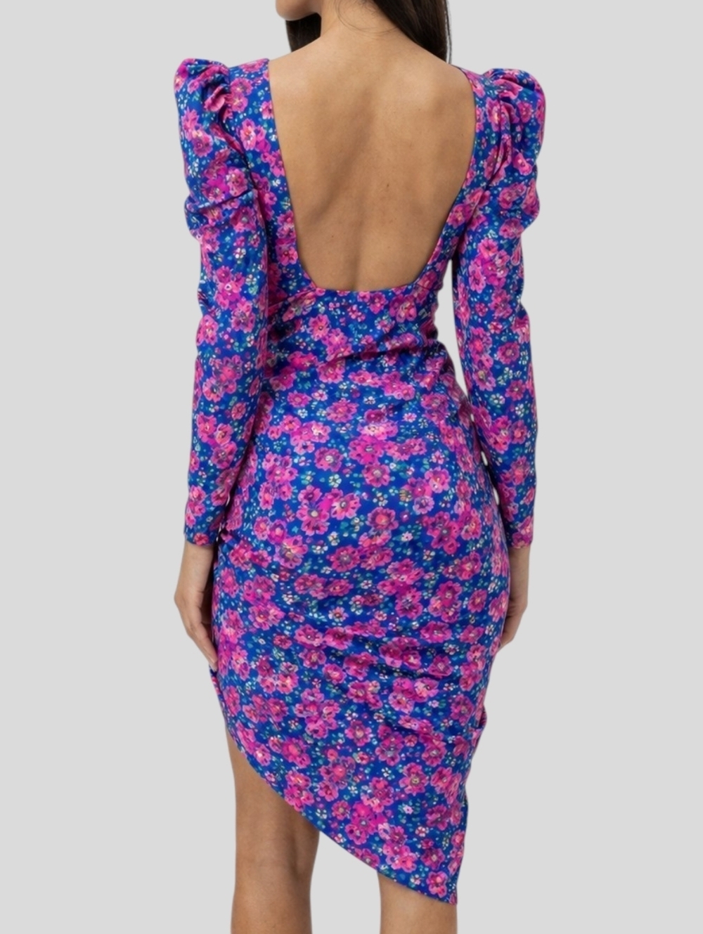 NWT For Love & Lemons Annie Ruched Floral Midi Dress Open Back Puff Sleeve S